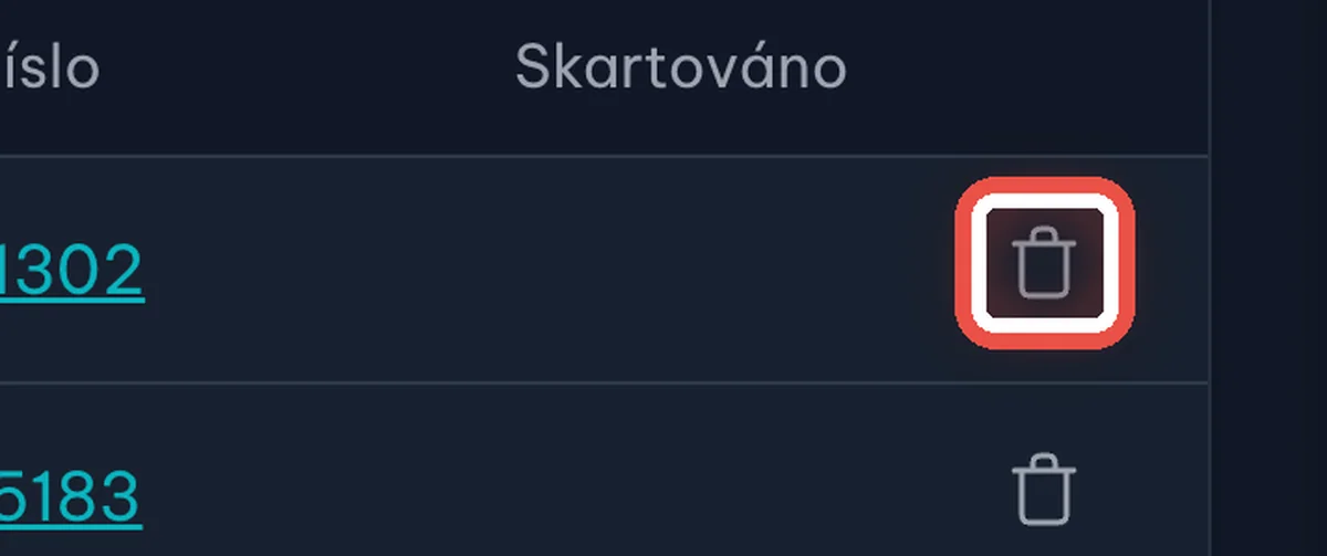Zvětšenina místa, kam se klikne — Smazání pacienta