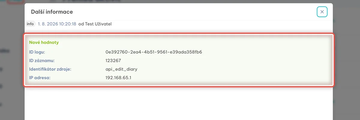 Detail — Číslo záznamu a IP adresa