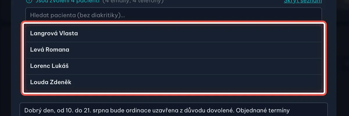 Detail — Zkontrolujte seznam příjemců