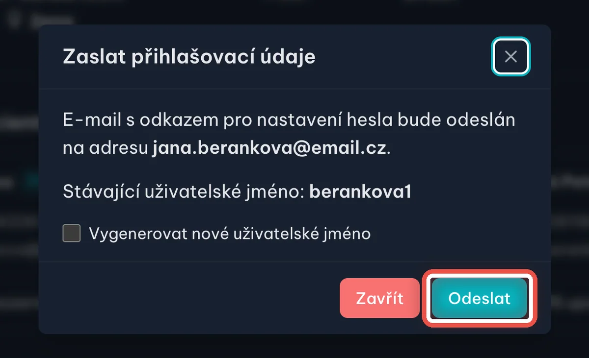 Detail — Zkontrolujte adresu a odešlete