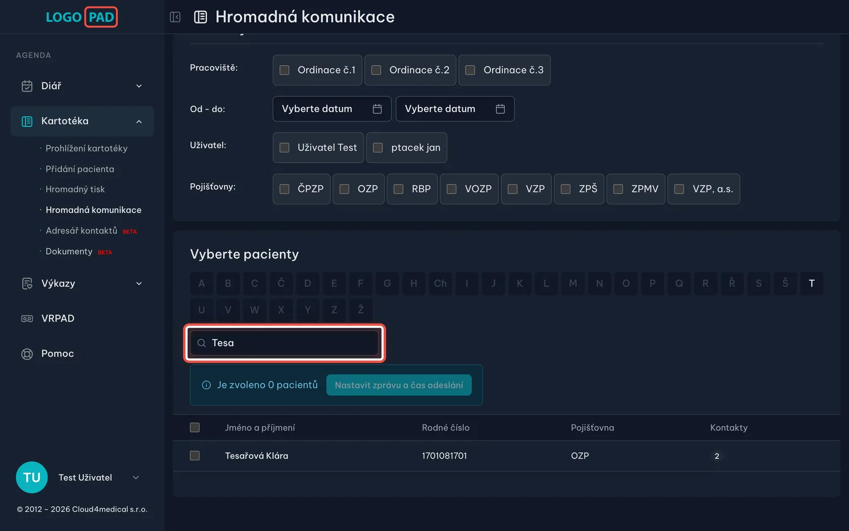 Snímek obrazovky ke kroku 6: Najděte konkrétního pacienta