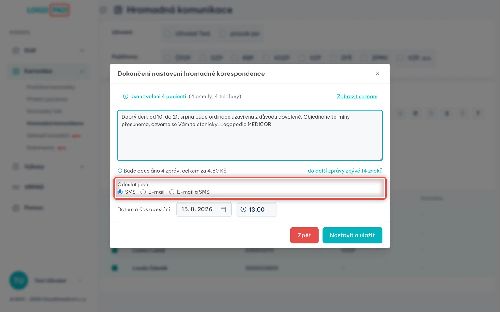 Snímek obrazovky ke kroku 15: Vyberte, jak se má zpráva poslat