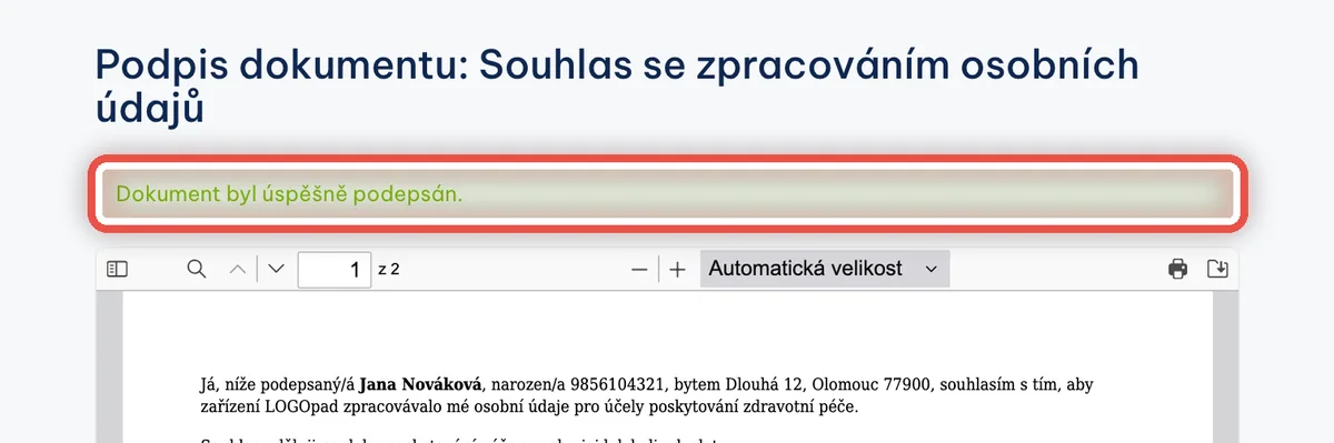 Detail — Hotovo — dokument je podepsaný