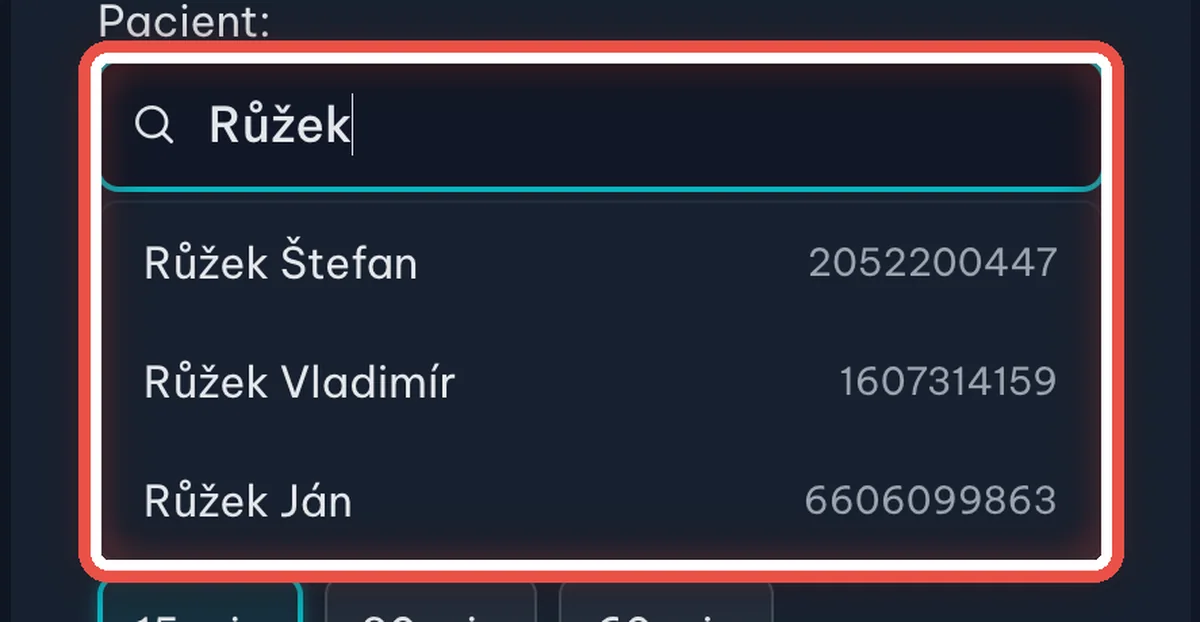 Zvětšený výřez — Najděte pacienta v kartotéce