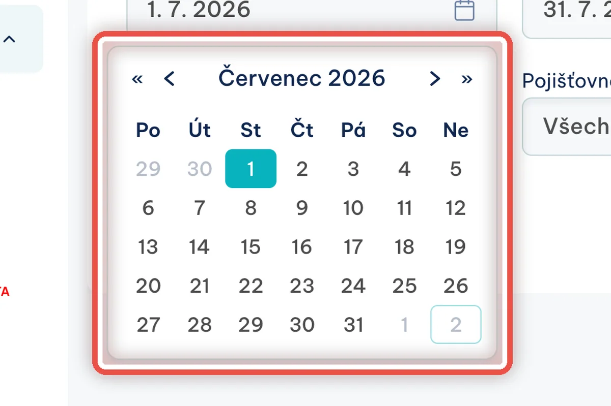 Detail — Datum se vybírá v kalendáři