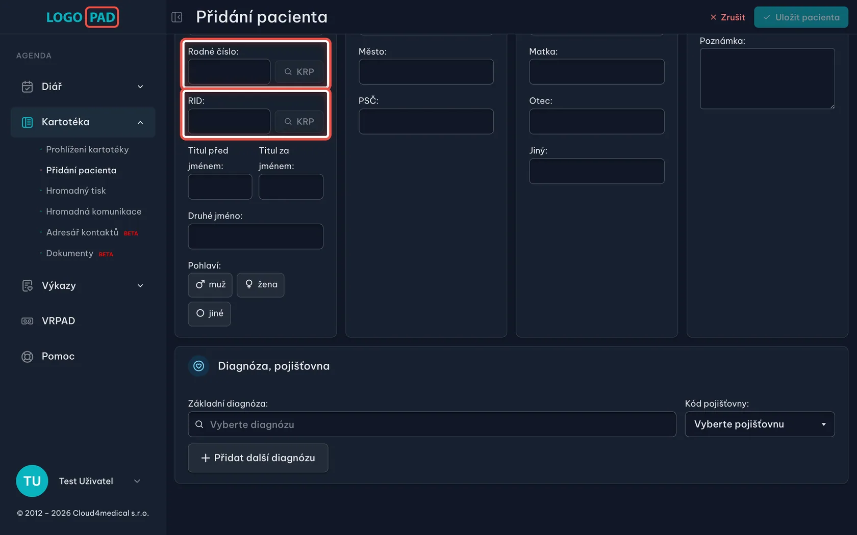 Snímek obrazovky ke kroku 13: Mám klienty cizince bez rodného čísla. Jak je založím?