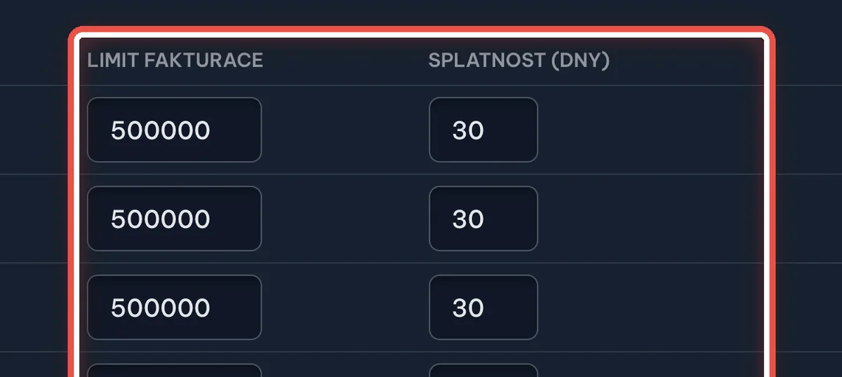 Detail — Doplňte limit a splatnost