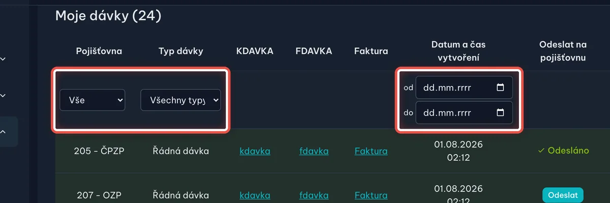 Detail — Hledání starší dávky