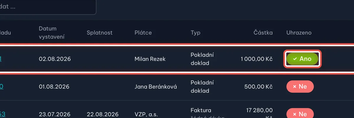 Detail — Otevřete přehled fakturace