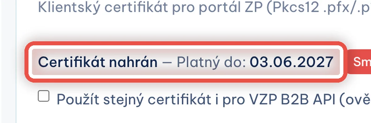 Detail — Kam se nahrává certifikát pro portál pojišťovny