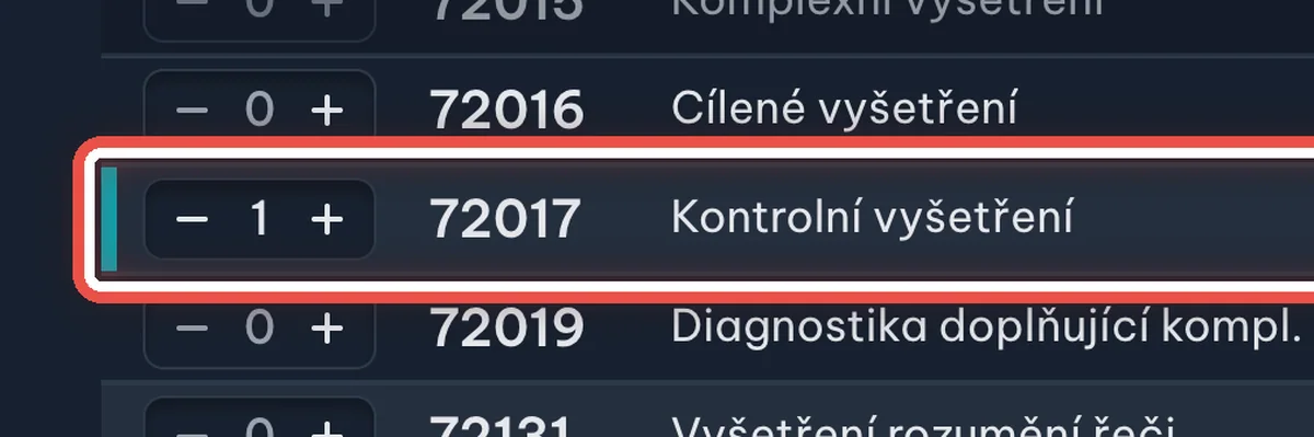 Zvětšený výřez — Výkon přidáte kliknutím na řádek