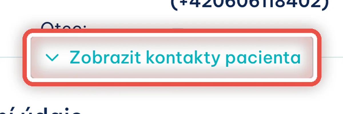 Detail — V kartě pacienta zobrazte kontakty