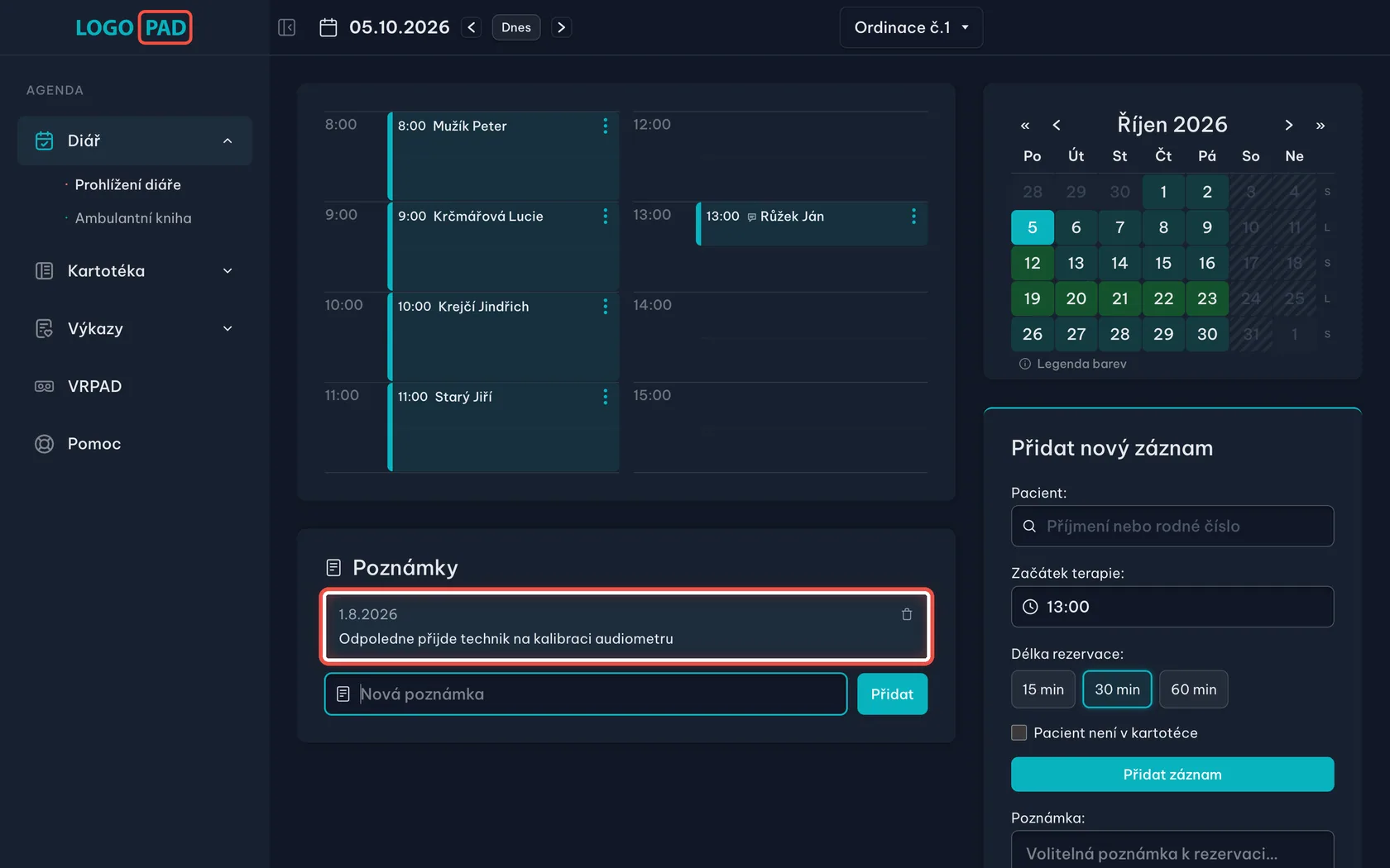 Krok 17: Poznámka je uložená — snímek obrazovky programu