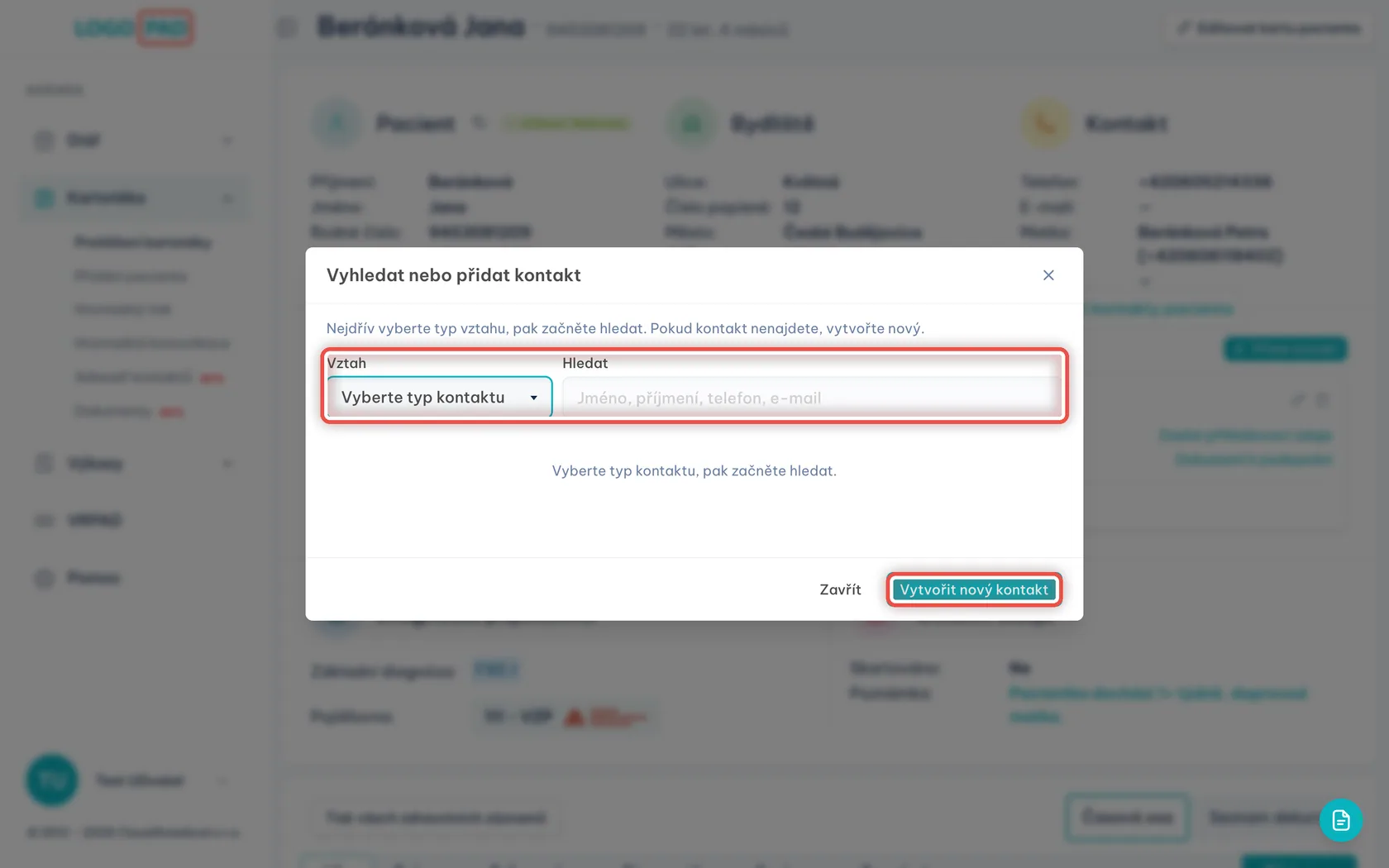 Přidání dalšího kontaktu — snímek obrazovky programu, krok 12 z 27