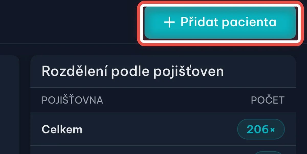 Detail — Klikněte na Přidat pacienta