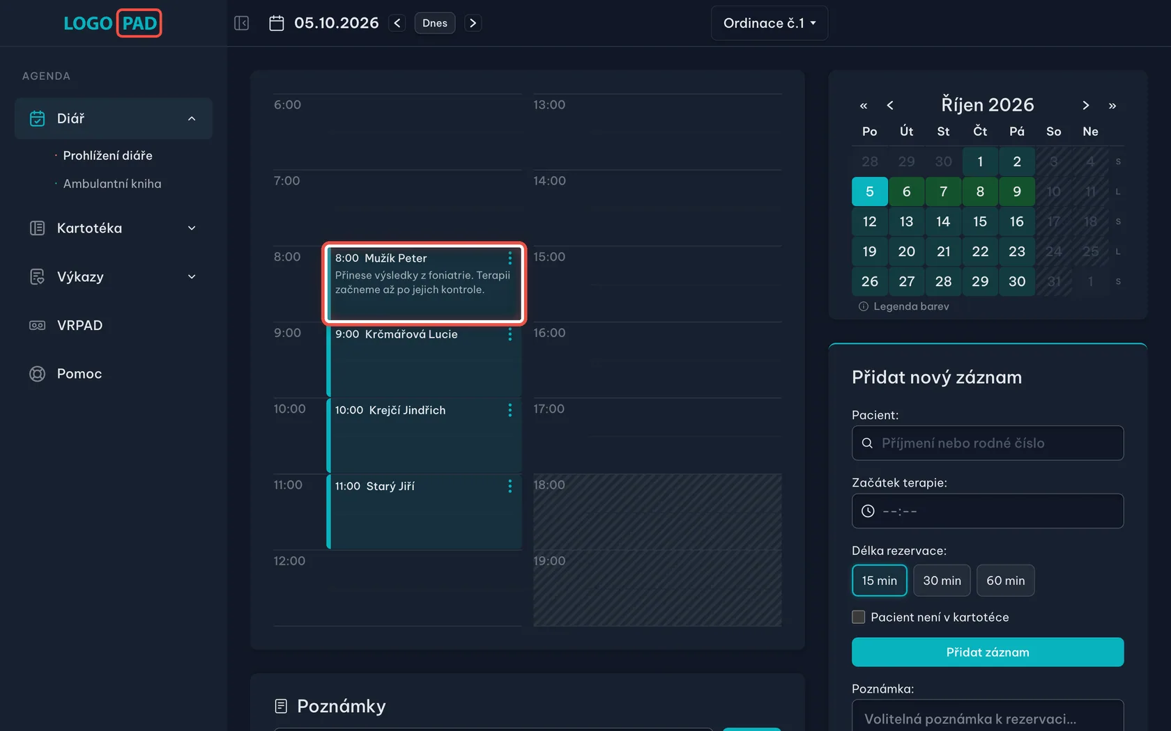 Pokročilý diář — poznámky, barvy, absence a videohovory — krok 4: Poznámka je vidět rovnou v diáři