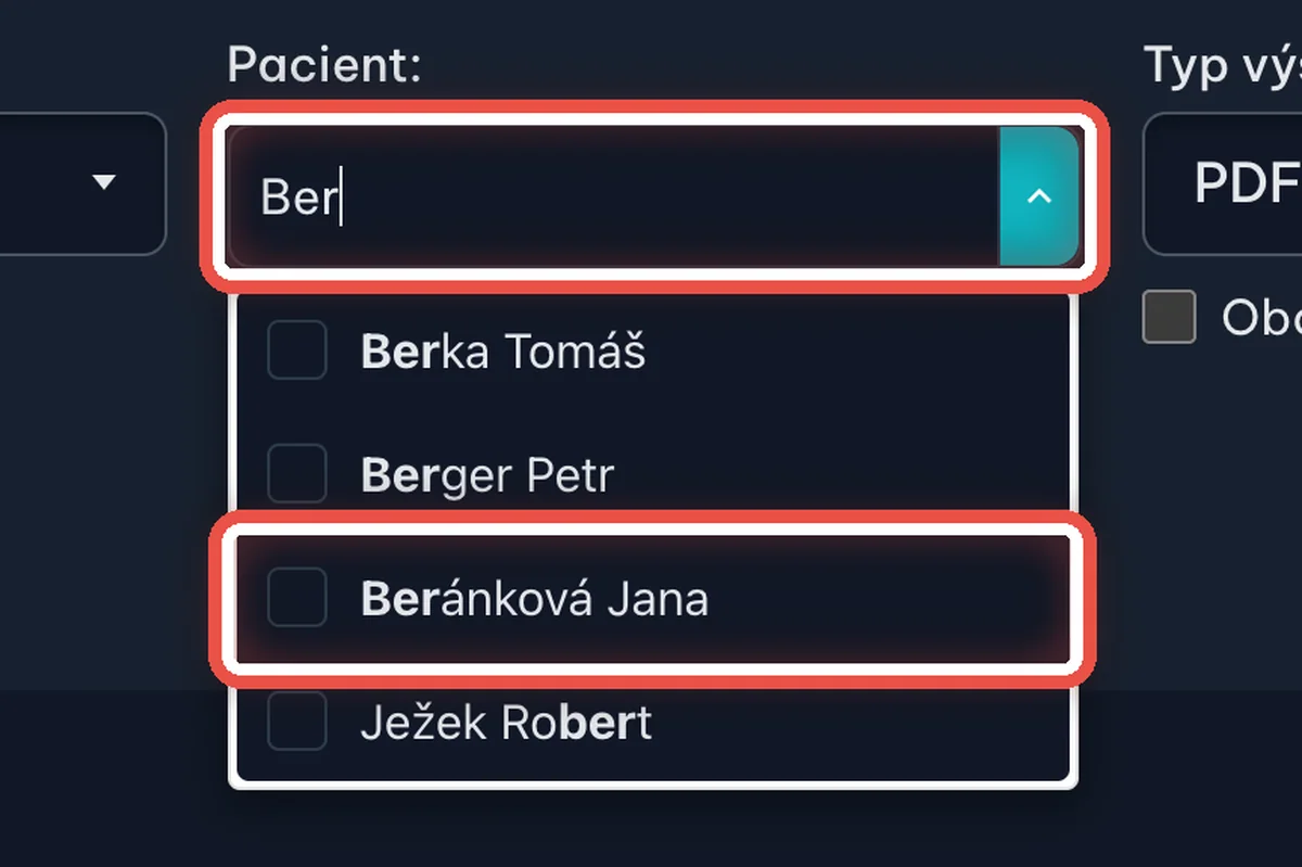 Detail — Vyberte pacienty