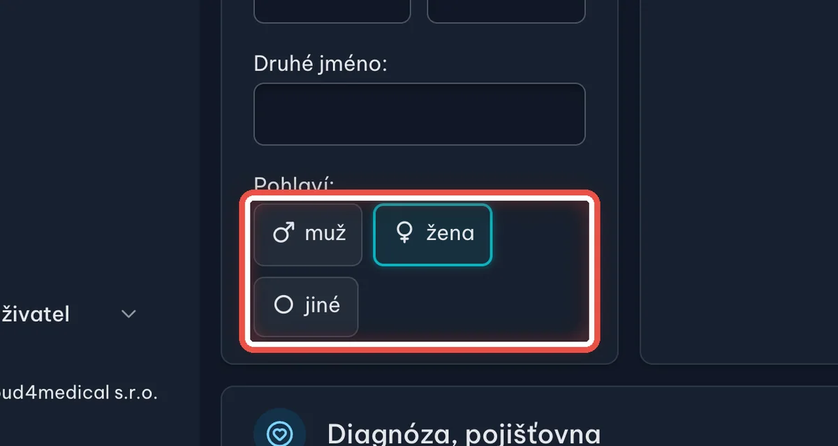 Detail — Zkontrolujte pohlaví
