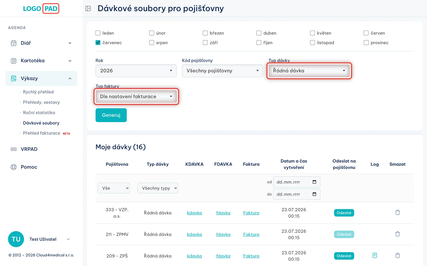 Snímek obrazovky ke kroku 6: Nechte typ dávky a typ faktury