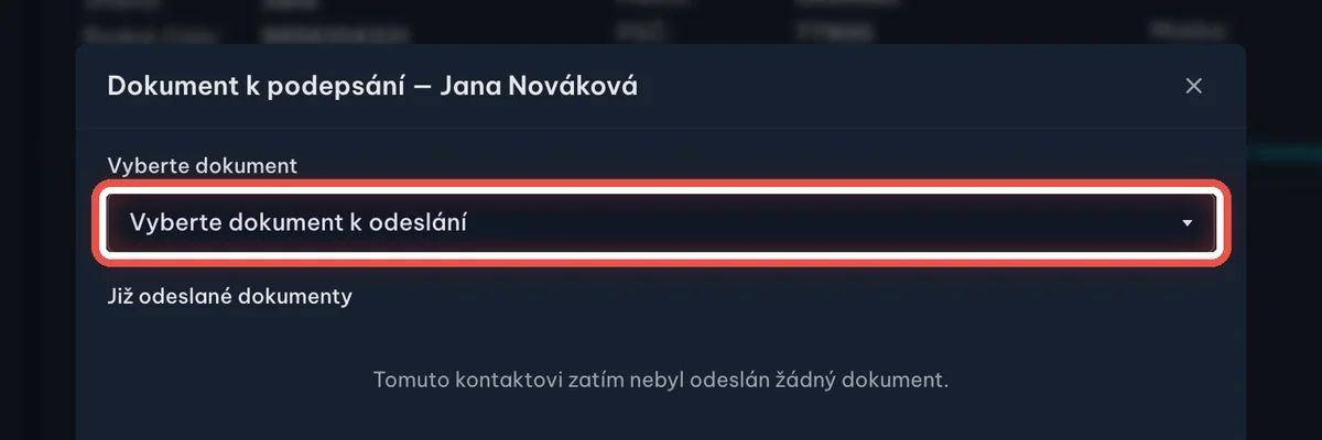 Detail — Vyberte, který dokument pošlete