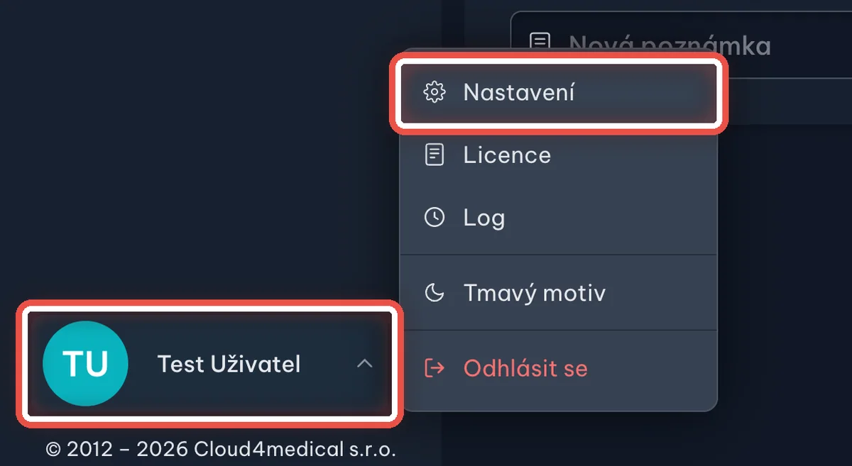 Detail — Otevřete nastavení programu