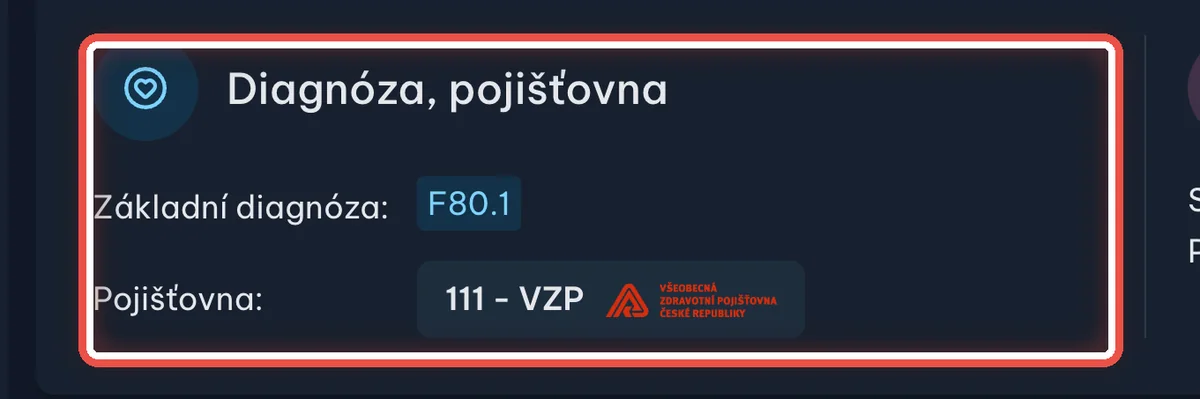 Diagnóza a pojišťovna — zvětšené místo, kam se dívat