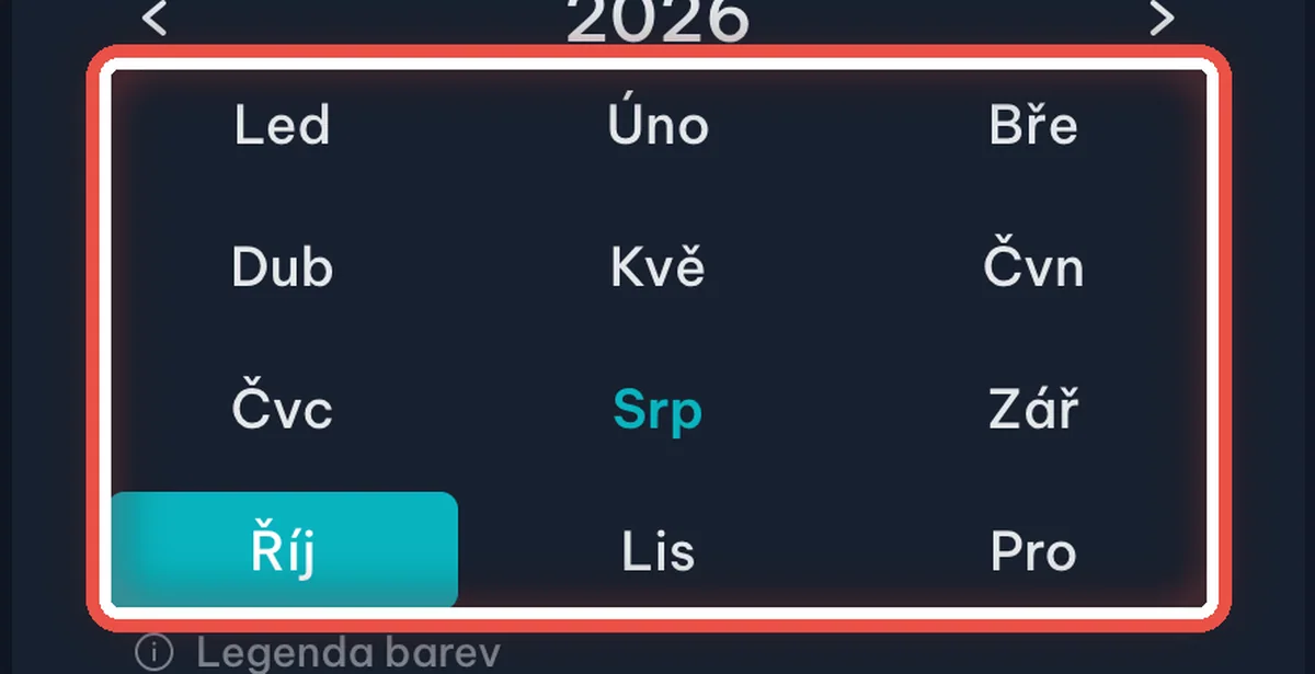Zvětšený výřez — Skok na jiný měsíc nebo rok