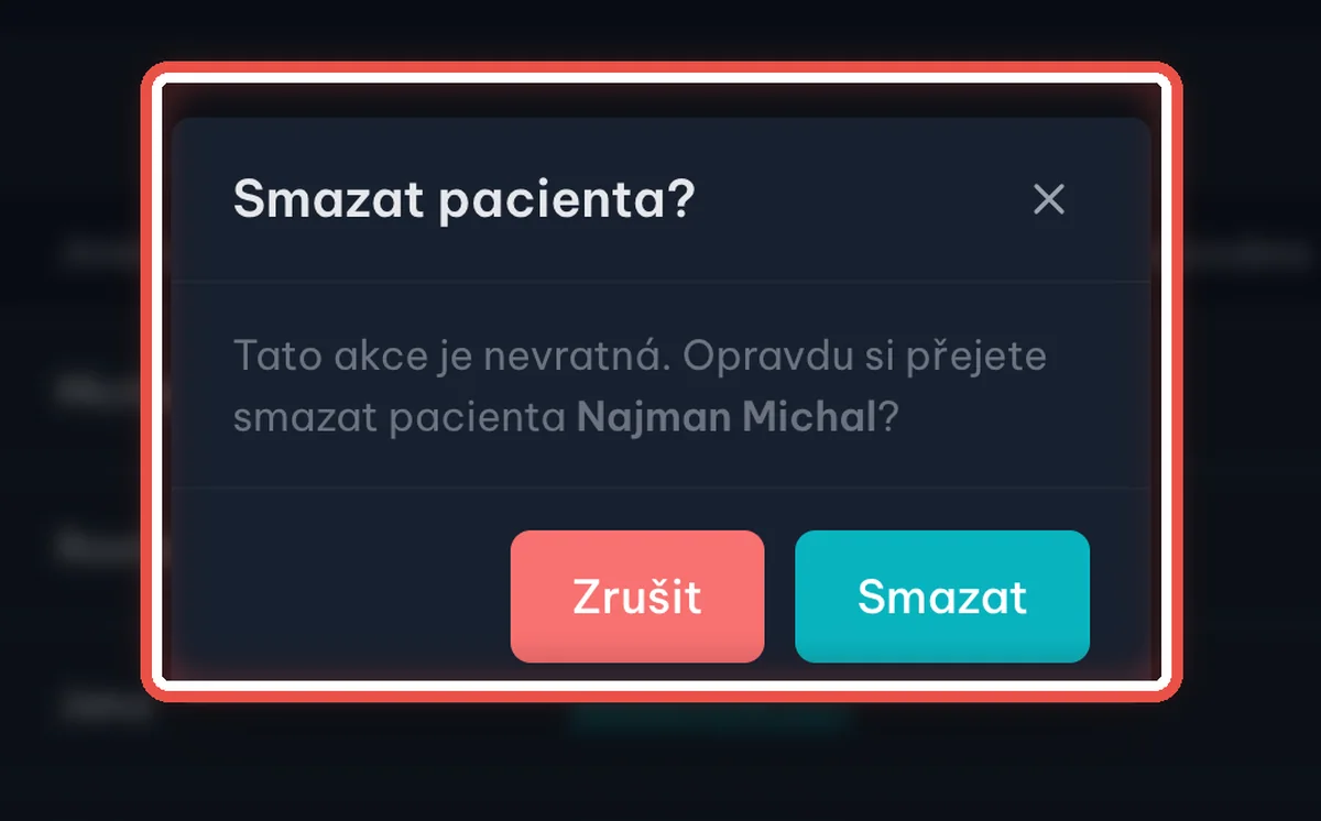 Zvětšenina místa, kam se klikne — Potvrďte smazání