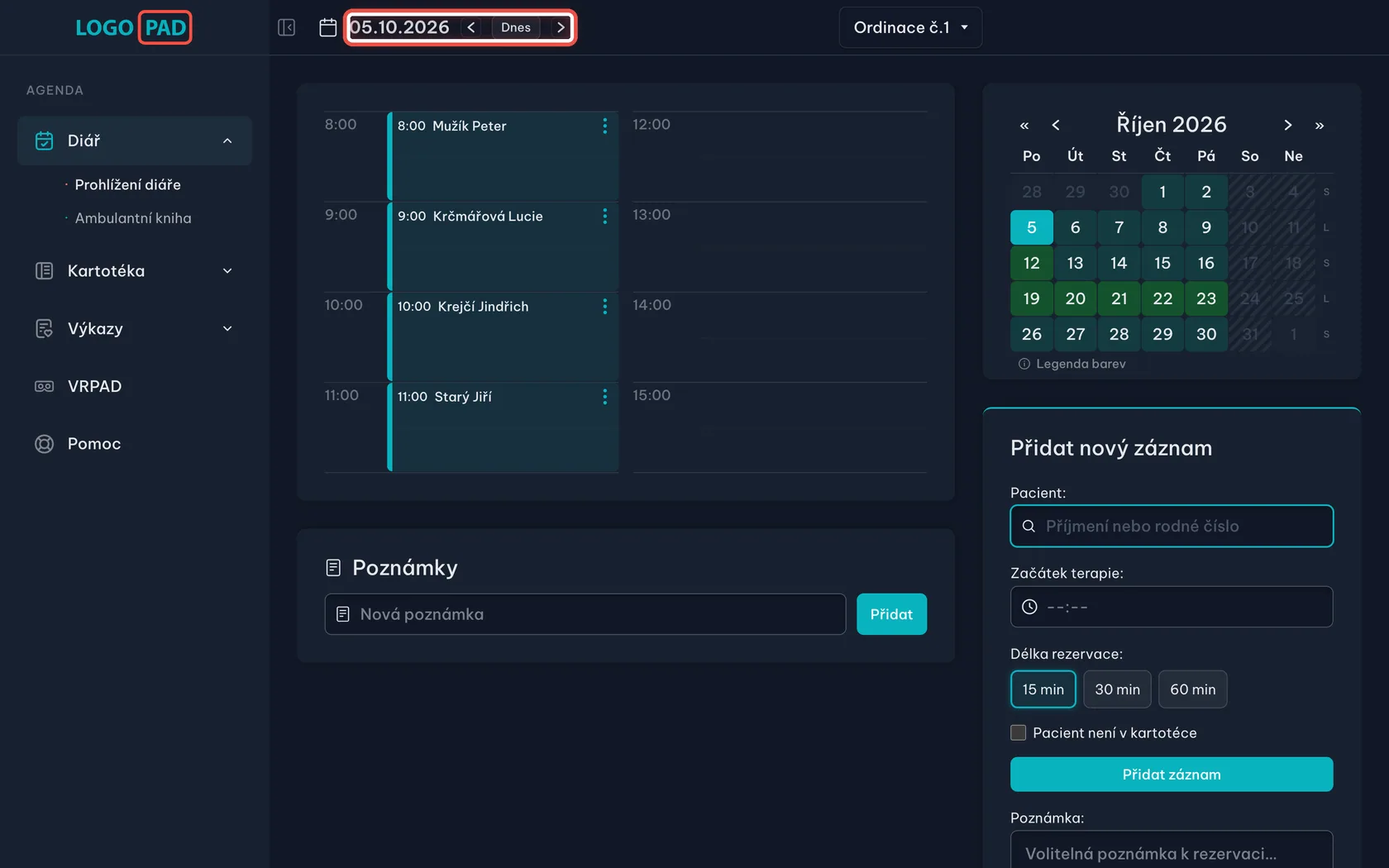 Krok 3: Přesun na jiný den — snímek obrazovky programu