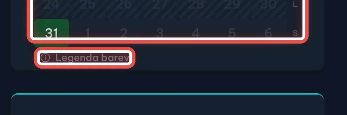 Detail — V kalendáři je vidět, kde je volno