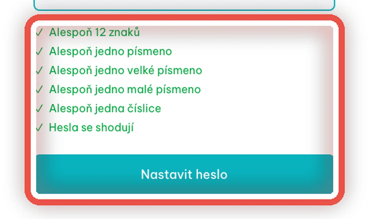 Detail — Heslo musí splnit šest pravidel