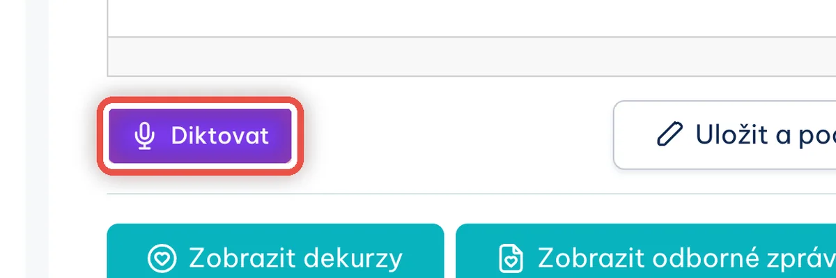 Detail — Kde najdu tlačítko Diktovat